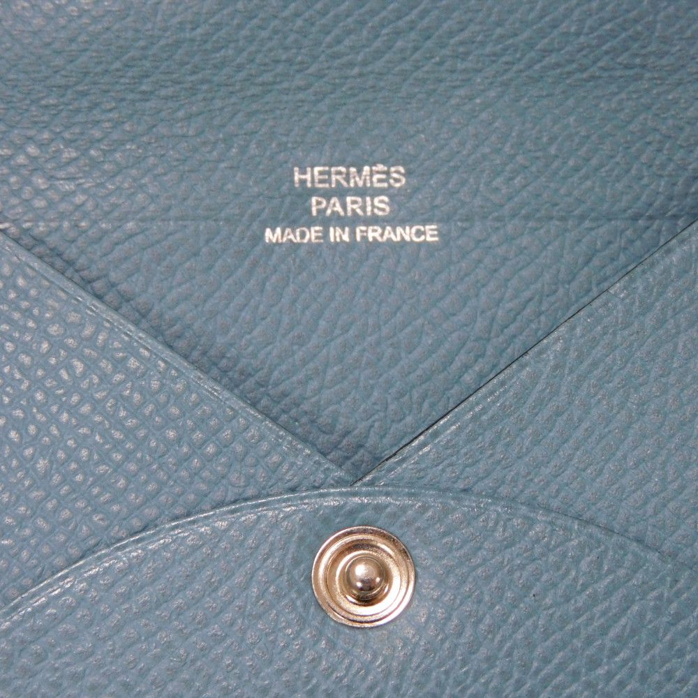 HERMES Card Case Epsom Blue gene Star Mark Pressed Calfskin Pastel Light Blue Bifold Wallet Calvi unisex(Unisex) Used
