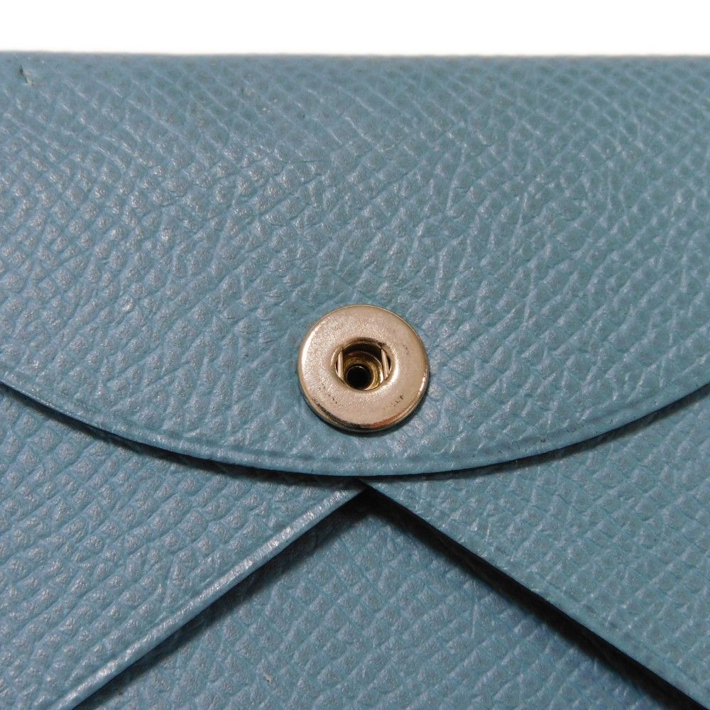 HERMES Card Case Epsom Blue gene Star Mark Pressed Calfskin Pastel Light Blue Bifold Wallet Calvi unisex(Unisex) Used