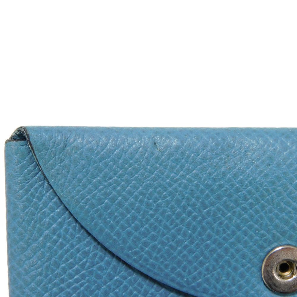 HERMES Card Case Epsom Blue gene Star Mark Pressed Calfskin Pastel Light Blue Bifold Wallet Calvi unisex(Unisex) Used