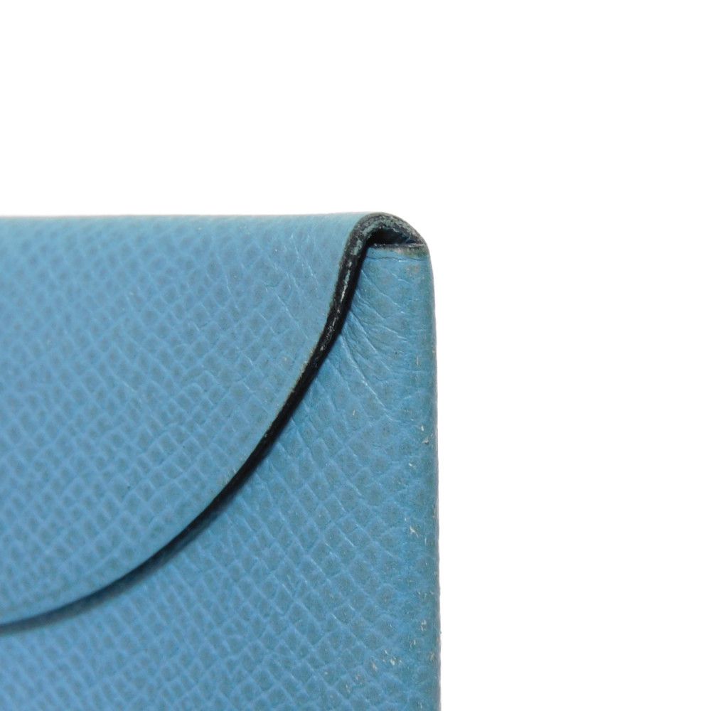 HERMES Card Case Epsom Blue gene Star Mark Pressed Calfskin Pastel Light Blue Bifold Wallet Calvi unisex(Unisex) Used