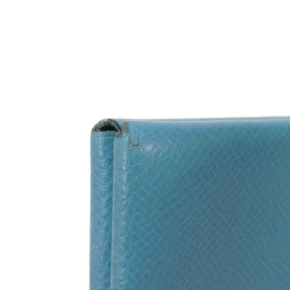 HERMES Card Case Epsom Blue gene Star Mark Pressed Calfskin Pastel Light Blue Bifold Wallet Calvi unisex(Unisex) Used