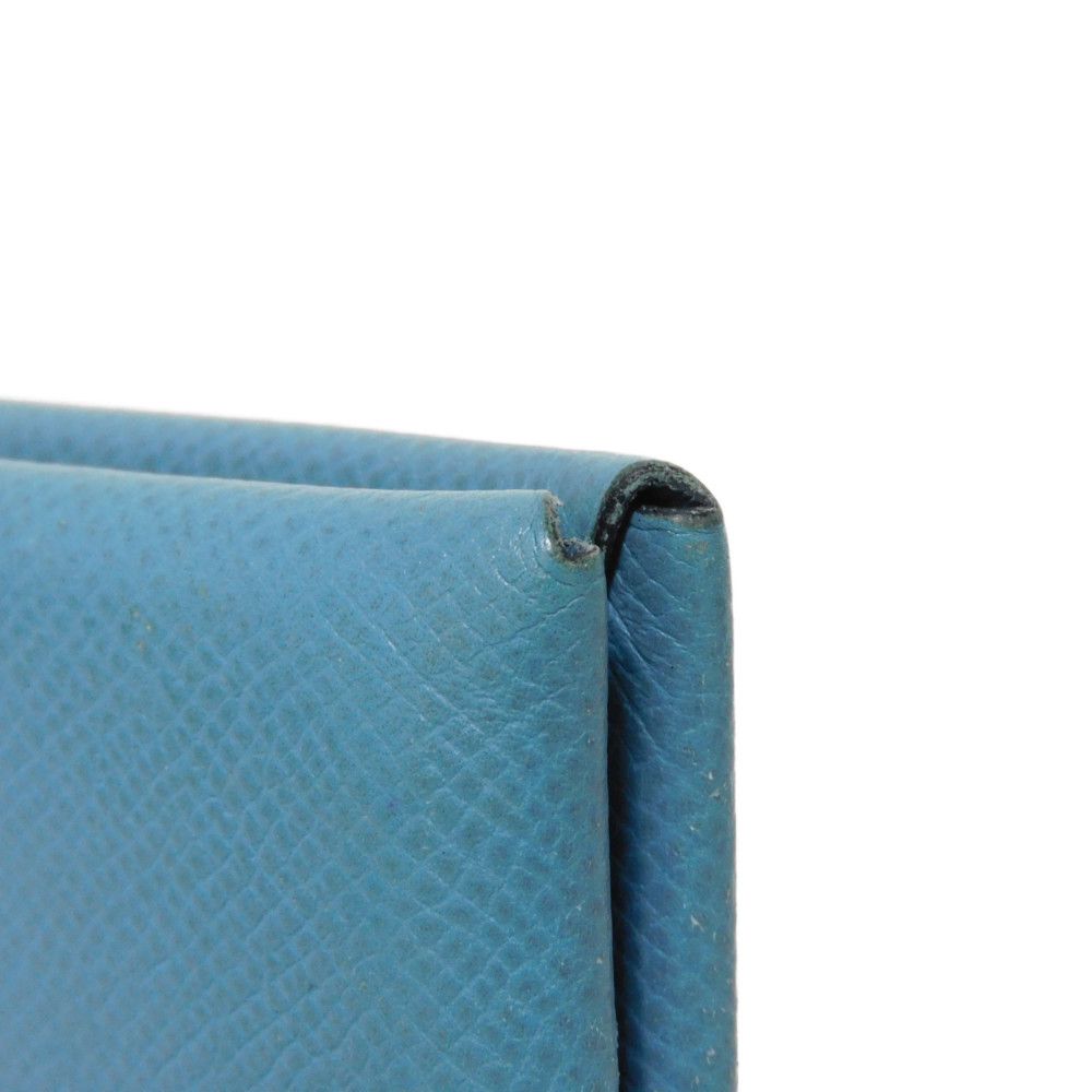 HERMES Card Case Epsom Blue gene Star Mark Pressed Calfskin Pastel Light Blue Bifold Wallet Calvi unisex(Unisex) Used