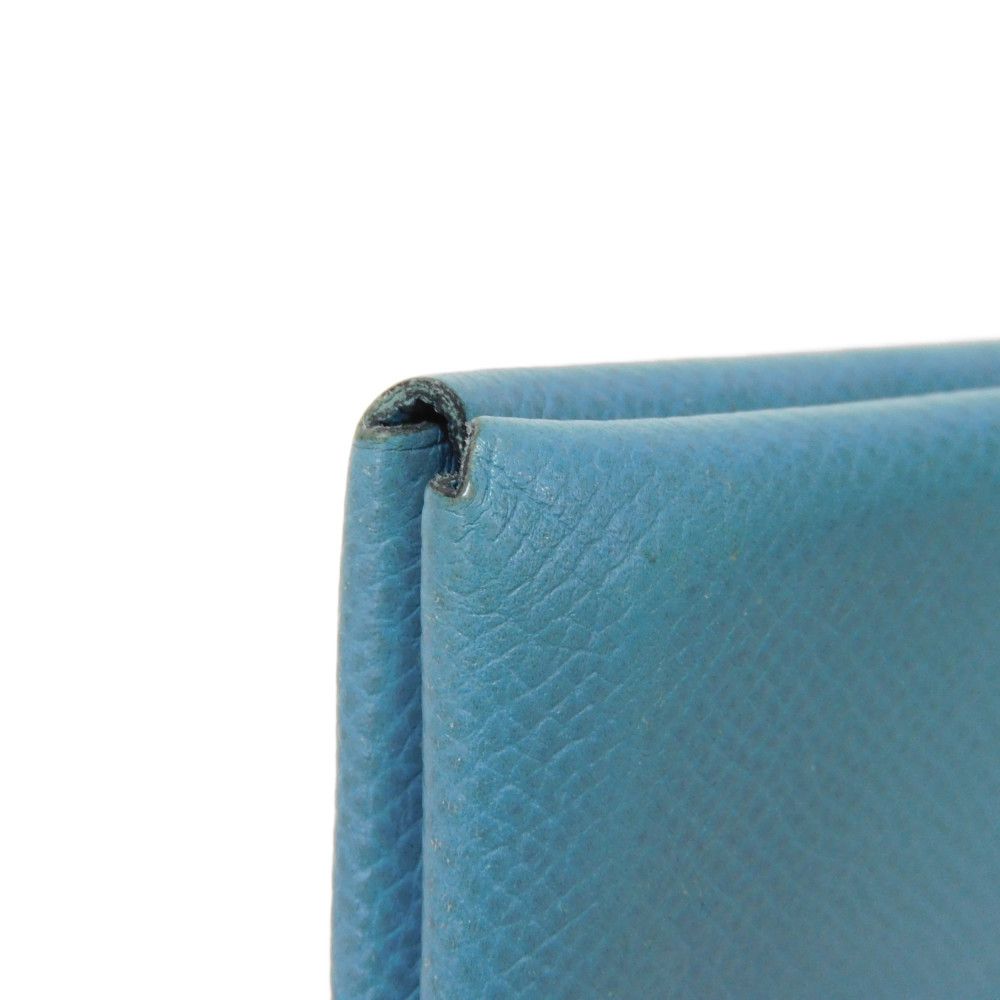 HERMES Card Case Epsom Blue gene Star Mark Pressed Calfskin Pastel Light Blue Bifold Wallet Calvi unisex(Unisex) Used