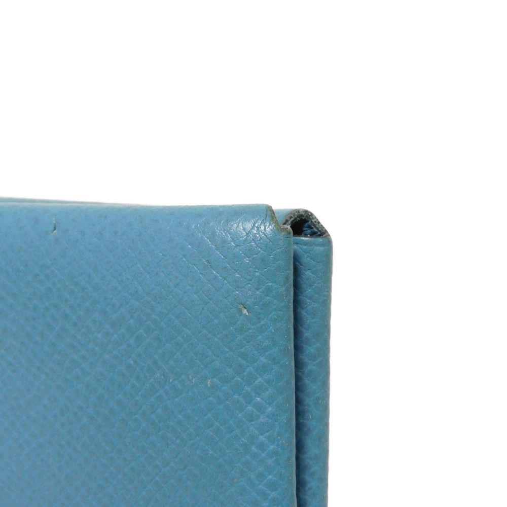 HERMES Card Case Epsom Blue gene Star Mark Pressed Calfskin Pastel Light Blue Bifold Wallet Calvi unisex(Unisex) Used
