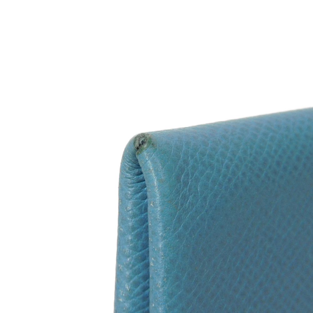 HERMES Card Case Epsom Blue gene Star Mark Pressed Calfskin Pastel Light Blue Bifold Wallet Calvi unisex(Unisex) Used
