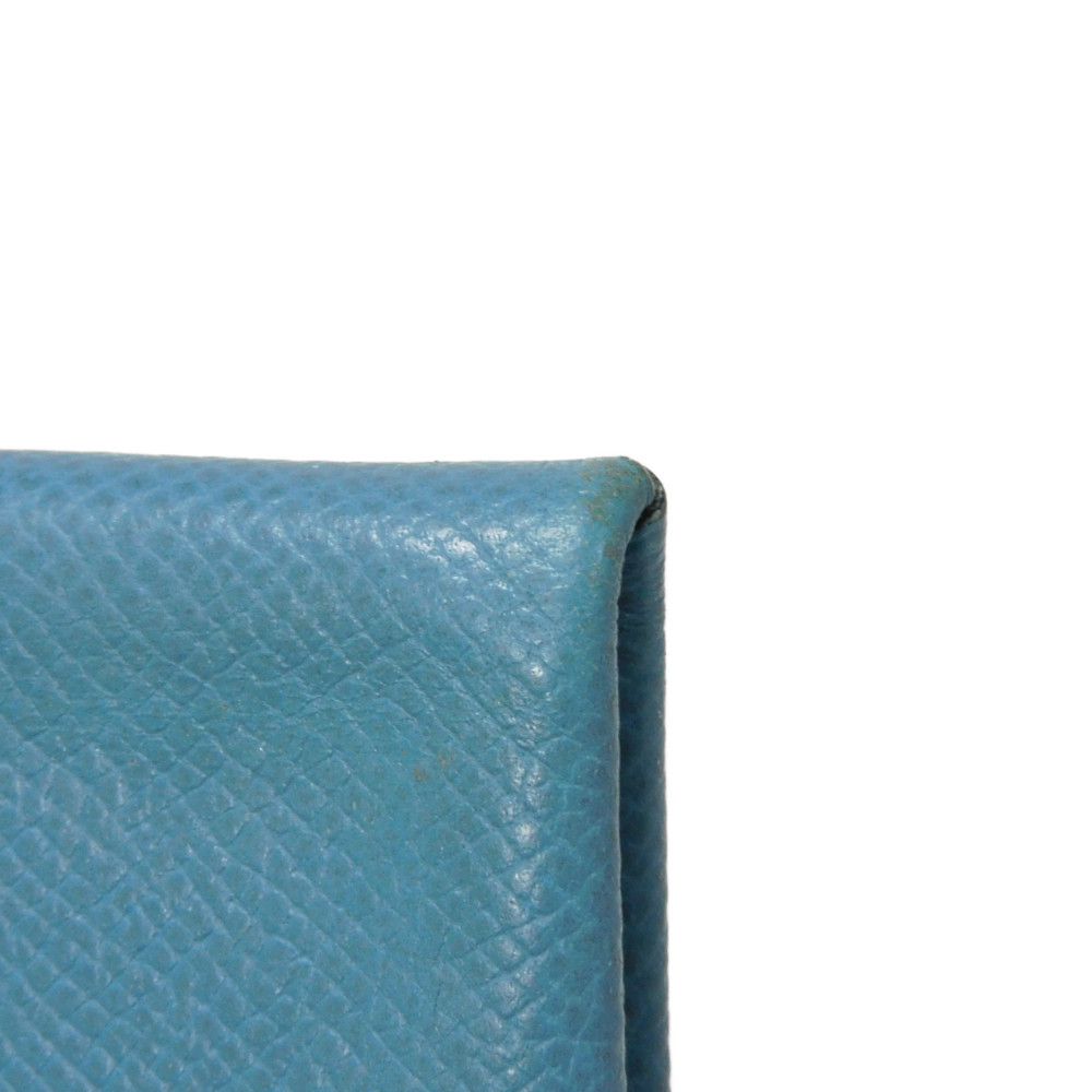 HERMES Card Case Epsom Blue gene Star Mark Pressed Calfskin Pastel Light Blue Bifold Wallet Calvi unisex(Unisex) Used