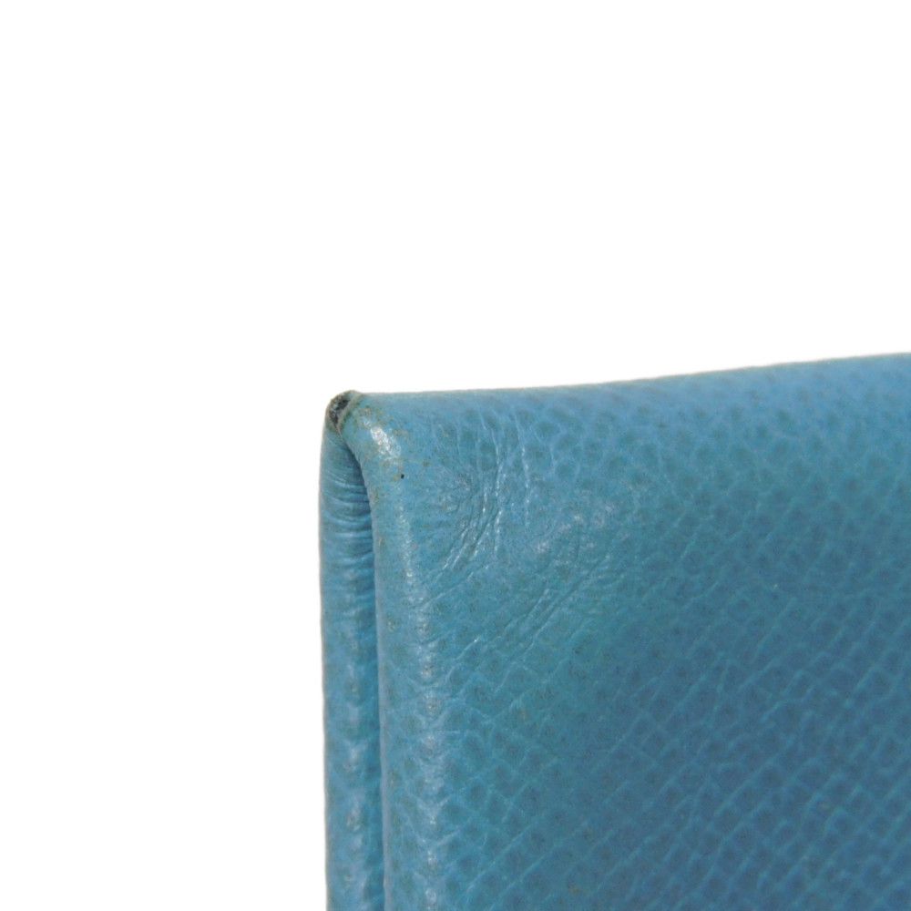 HERMES Card Case Epsom Blue gene Star Mark Pressed Calfskin Pastel Light Blue Bifold Wallet Calvi unisex(Unisex) Used