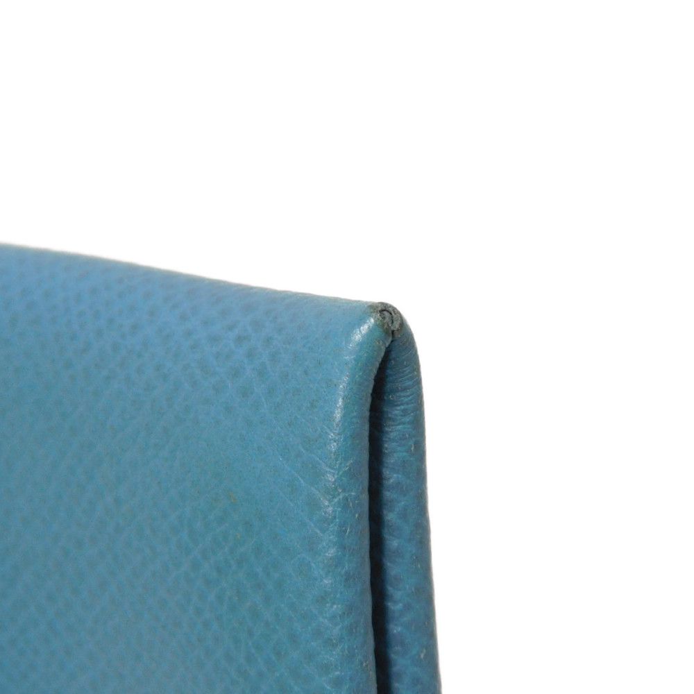 HERMES Card Case Epsom Blue gene Star Mark Pressed Calfskin Pastel Light Blue Bifold Wallet Calvi unisex(Unisex) Used