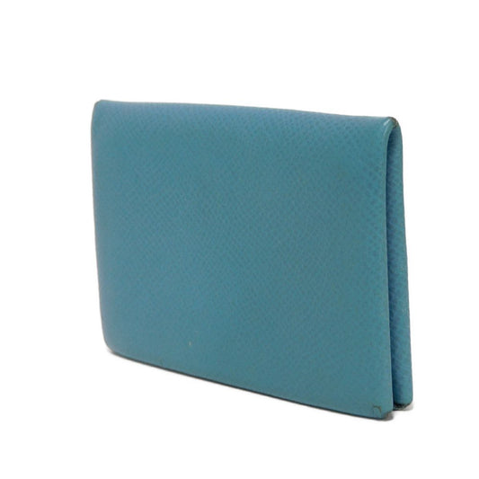 HERMES Card Case Epsom Blue gene Star Mark Pressed Calfskin Pastel Light Blue Bifold Wallet Calvi unisex(Unisex) Used