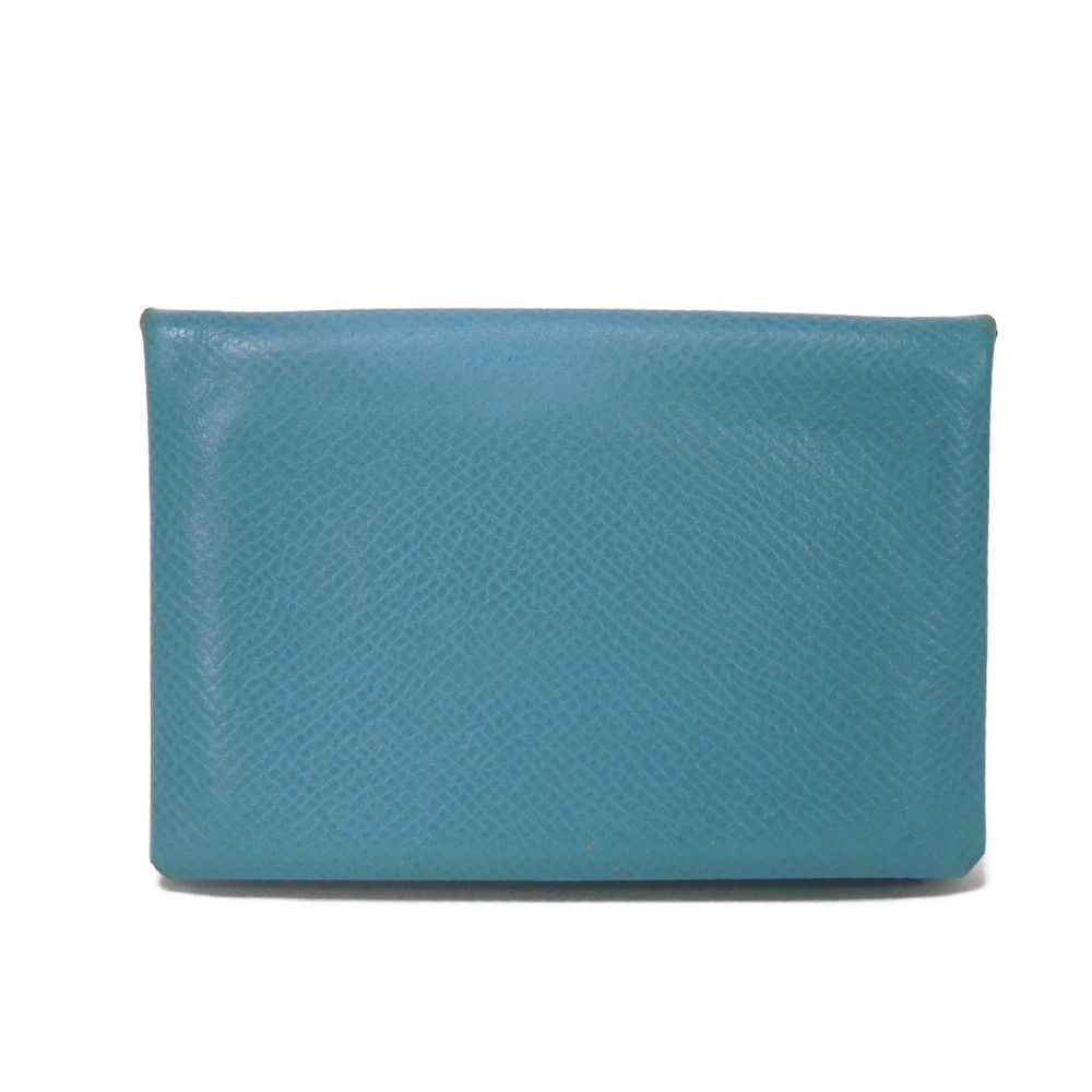 HERMES Card Case Epsom Blue gene Star Mark Pressed Calfskin Pastel Light Blue Bifold Wallet Calvi unisex(Unisex) Used