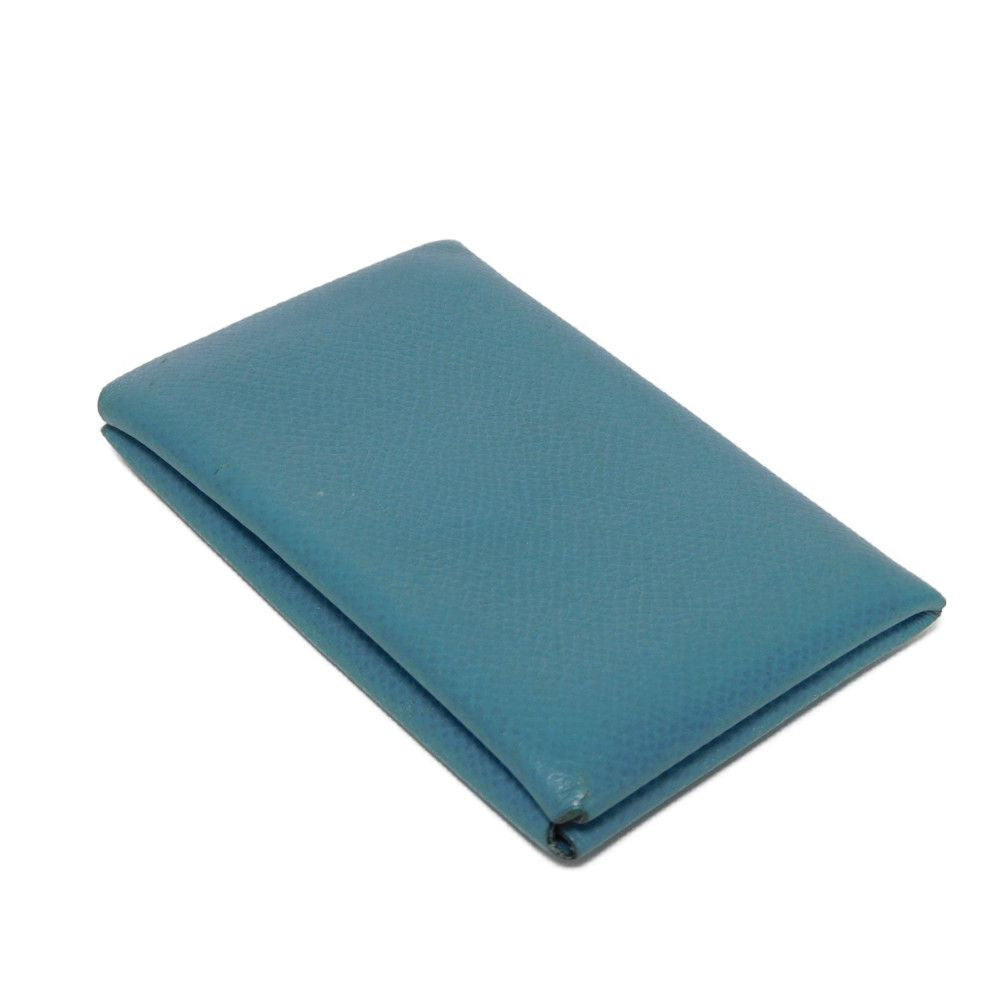 HERMES Card Case Epsom Blue gene Star Mark Pressed Calfskin Pastel Light Blue Bifold Wallet Calvi unisex(Unisex) Used