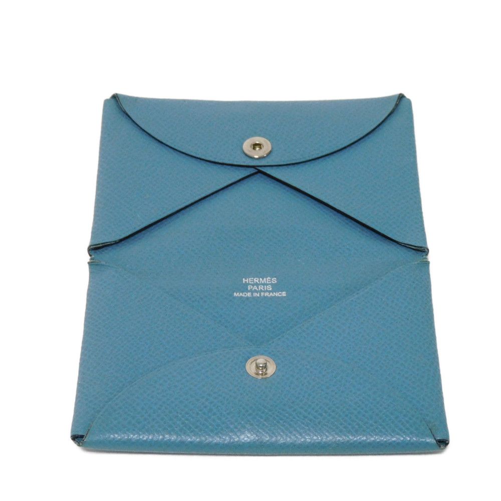 HERMES Card Case Epsom Blue gene Star Mark Pressed Calfskin Pastel Light Blue Bifold Wallet Calvi unisex(Unisex) Used