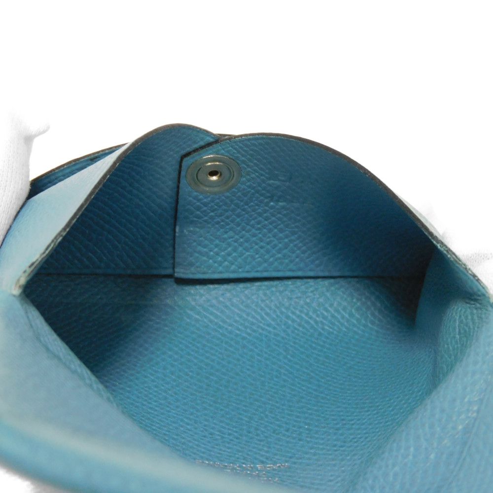 HERMES Card Case Epsom Blue gene Star Mark Pressed Calfskin Pastel Light Blue Bifold Wallet Calvi unisex(Unisex) Used