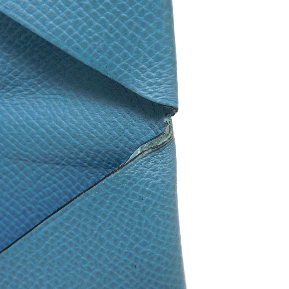 HERMES Card Case Epsom Blue gene Star Mark Pressed Calfskin Pastel Light Blue Bifold Wallet Calvi unisex(Unisex) Used