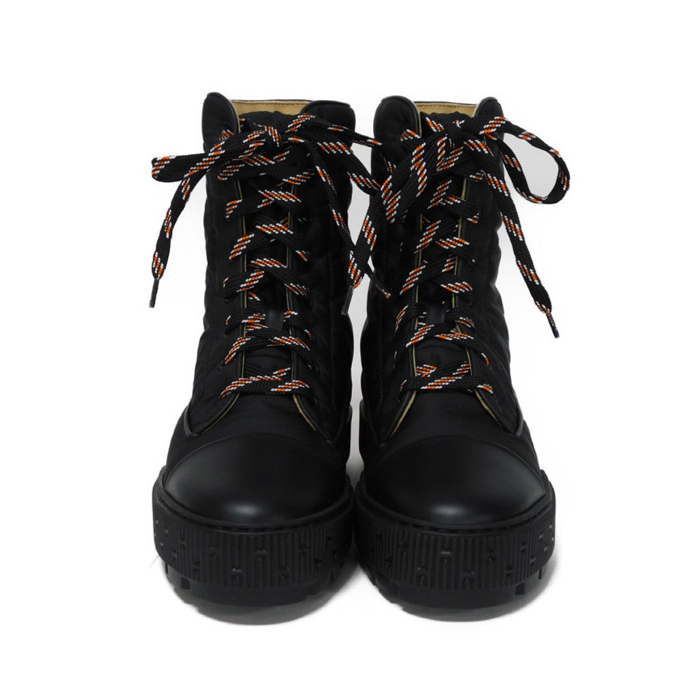 HERMES boots Quilted parachute fabric x Calfskin x rubber sole black crew de cell Fresh Short 36
