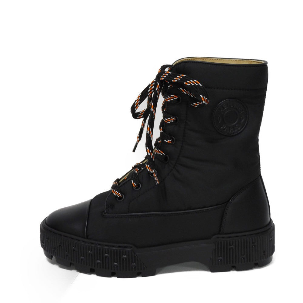 HERMES boots Quilted parachute fabric x Calfskin x rubber sole black crew de cell Fresh Short 36