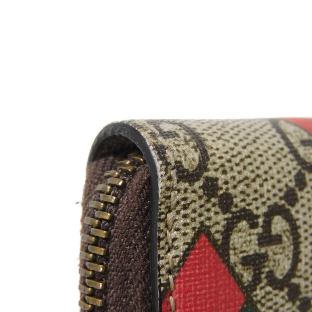 GUCCI Coin case 429232 GG Supreme canvas (polyurethane processing) x Calfskin leather beige Chevron Web Stripe Green GG Supreme compact zip around wallet unisex(Unisex) Used