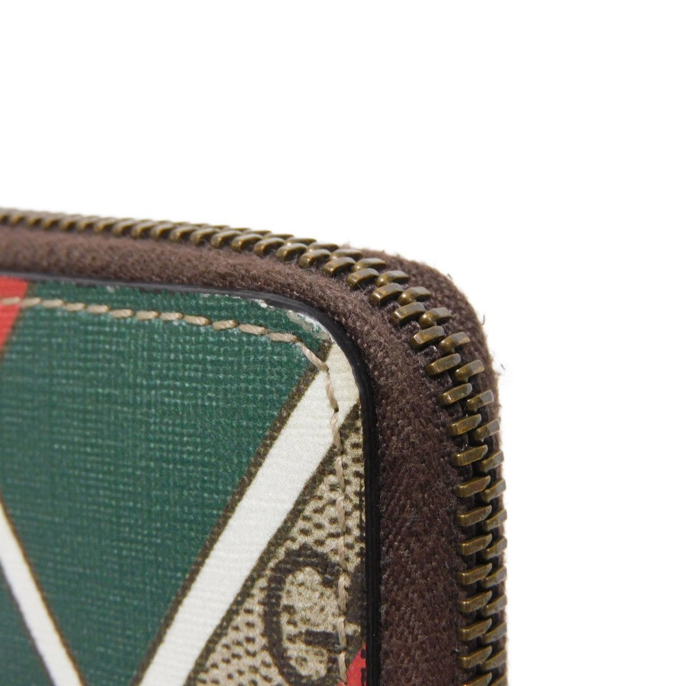 GUCCI Coin case 429232 GG Supreme canvas (polyurethane processing) x Calfskin leather beige Chevron Web Stripe Green GG Supreme compact zip around wallet unisex(Unisex) Used