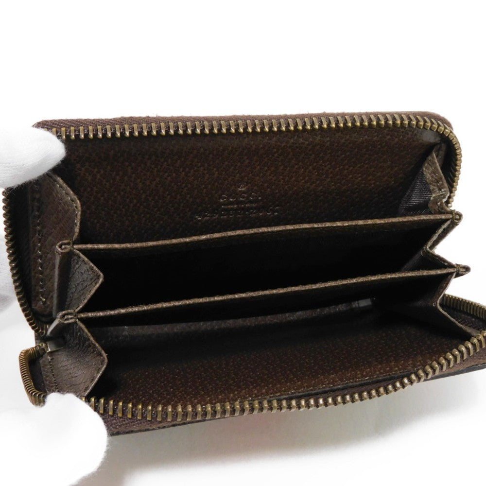 GUCCI Coin case 429232 GG Supreme canvas (polyurethane processing) x Calfskin leather beige Chevron Web Stripe Green GG Supreme compact zip around wallet unisex(Unisex) Used
