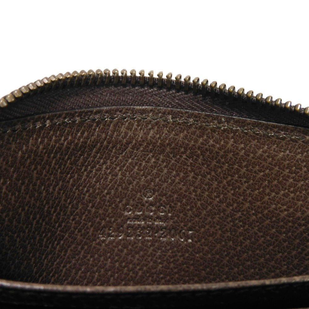 GUCCI Coin case 429232 GG Supreme canvas (polyurethane processing) x Calfskin leather beige Chevron Web Stripe Green GG Supreme compact zip around wallet unisex(Unisex) Used