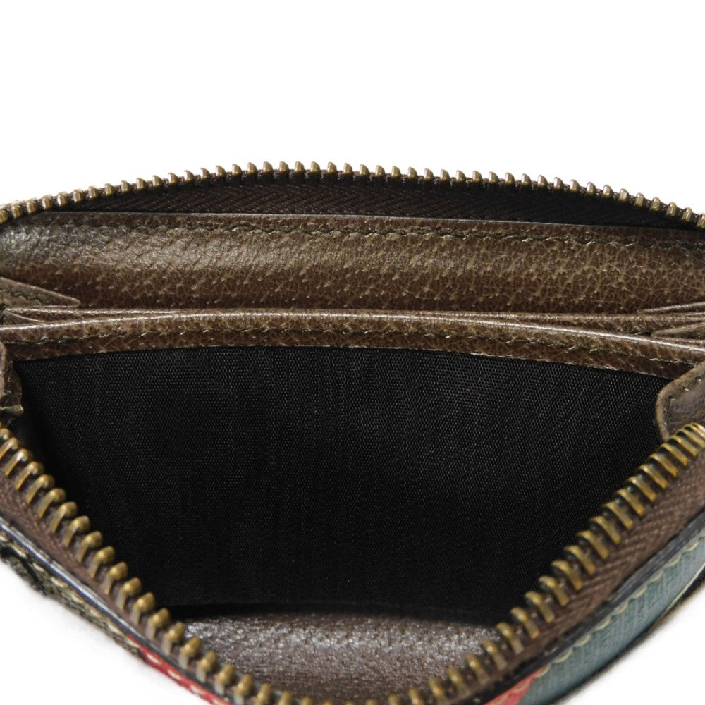 GUCCI Coin case 429232 GG Supreme canvas (polyurethane processing) x Calfskin leather beige Chevron Web Stripe Green GG Supreme compact zip around wallet unisex(Unisex) Used