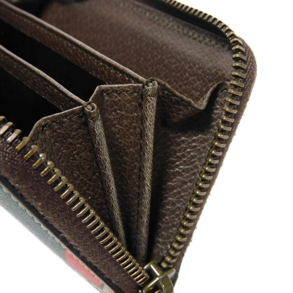 GUCCI Coin case 429232 GG Supreme canvas (polyurethane processing) x Calfskin leather beige Chevron Web Stripe Green GG Supreme compact zip around wallet unisex(Unisex) Used