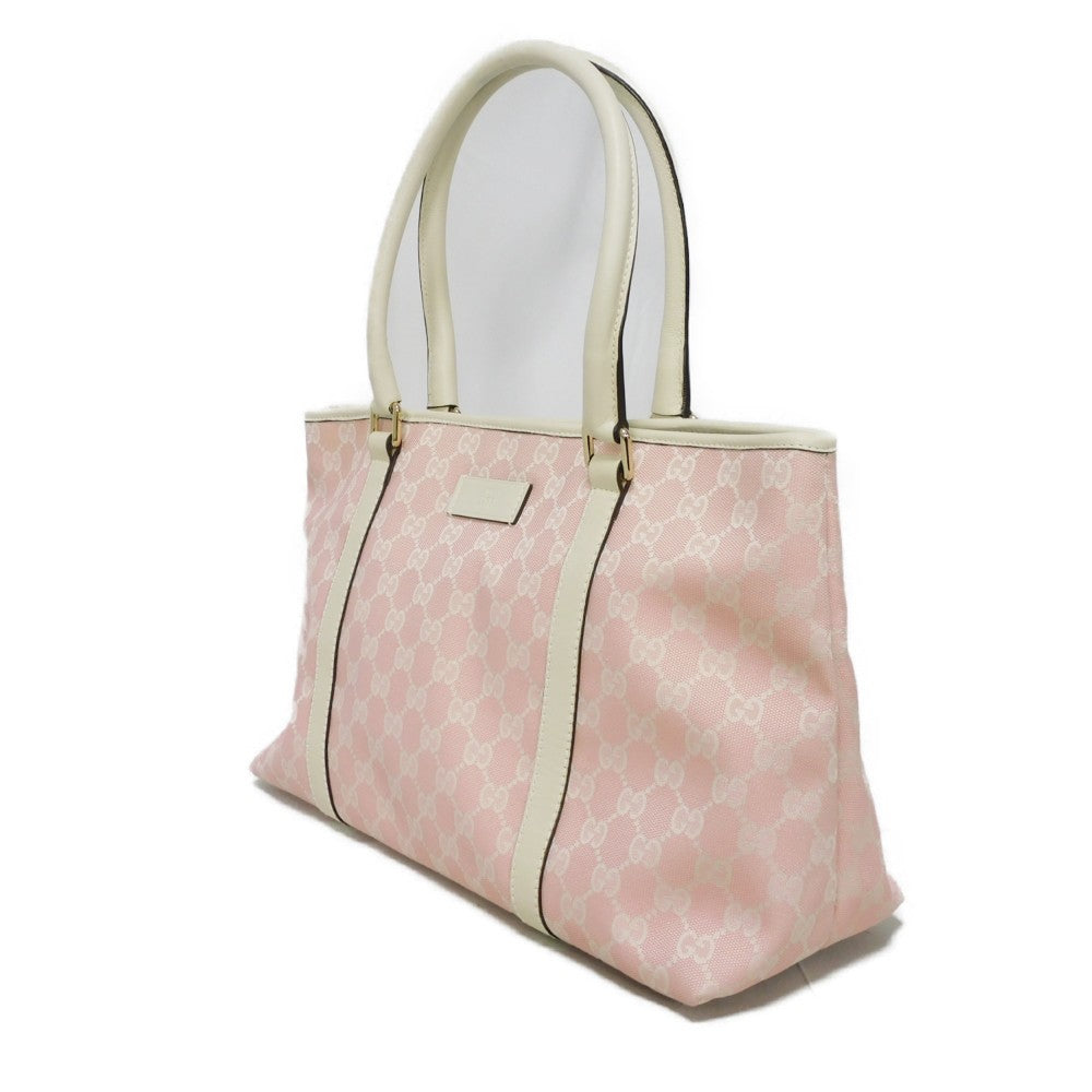 GUCCI Tote Bag 257302 GG canvas x calf leather Light pink Leather Patch Ivory Bicolor Shoulder Bag Logo embossing GG canvas tote unisex(Unisex) Used