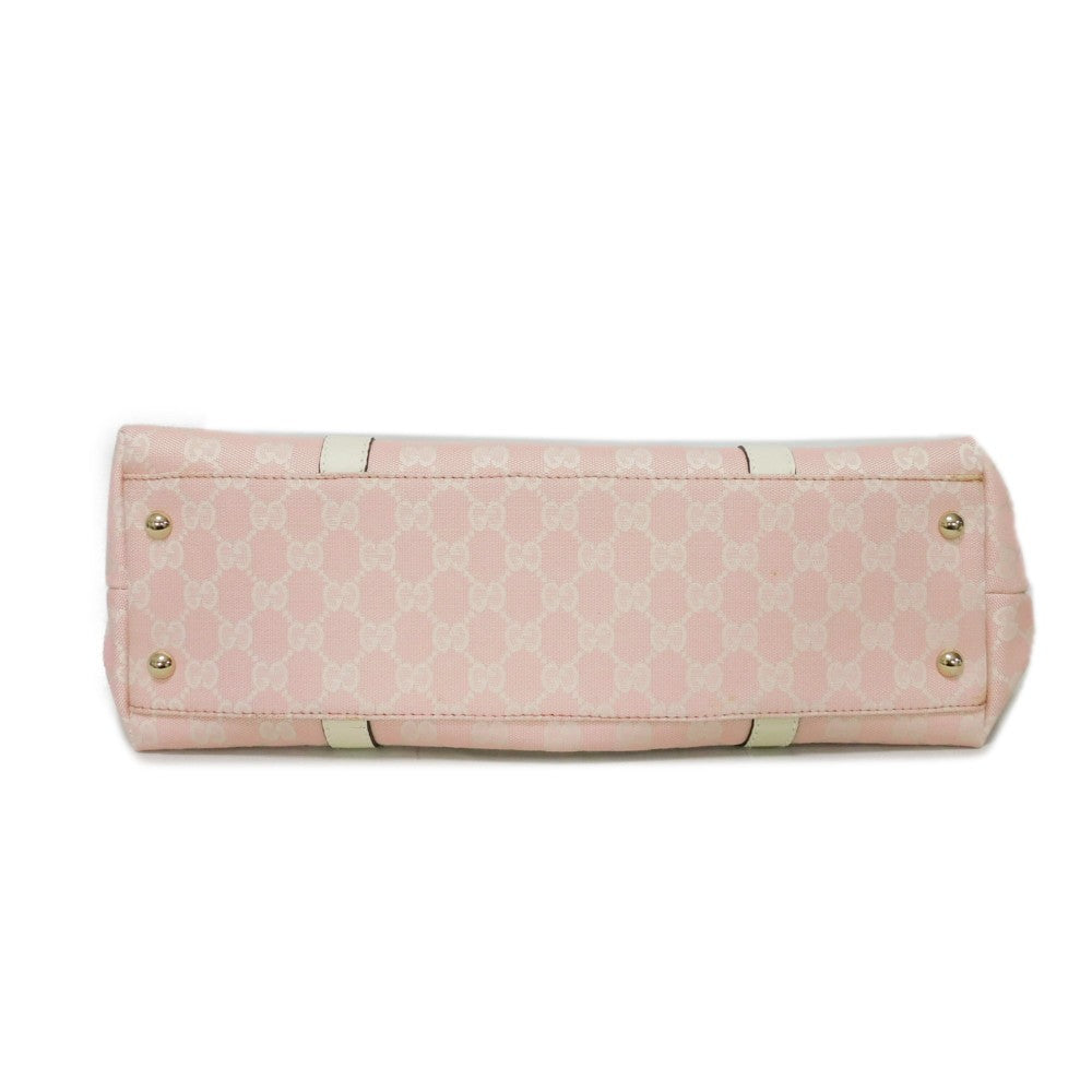 GUCCI Tote Bag 257302 GG canvas x calf leather Light pink Leather Patch Ivory Bicolor Shoulder Bag Logo embossing GG canvas tote unisex(Unisex) Used