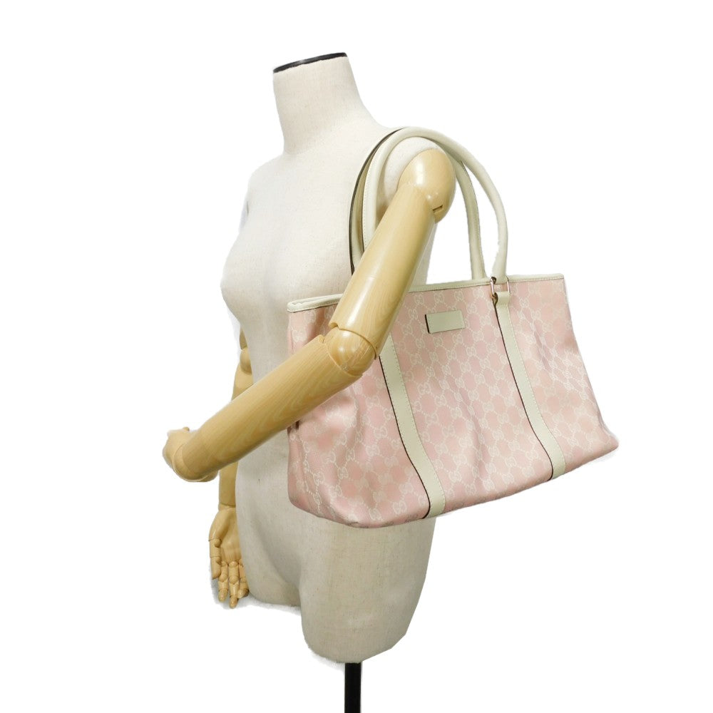 GUCCI Tote Bag 257302 GG canvas x calf leather Light pink Leather Patch Ivory Bicolor Shoulder Bag Logo embossing GG canvas tote unisex(Unisex) Used