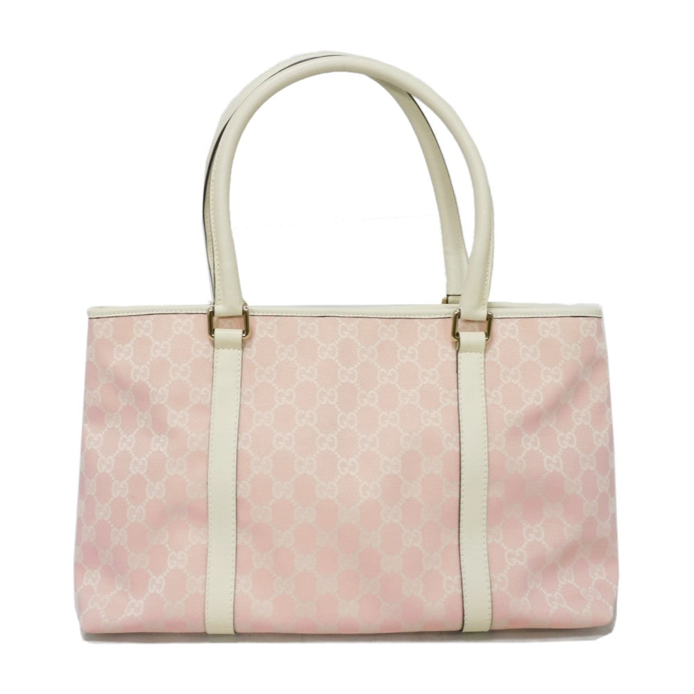 GUCCI Tote Bag 257302 GG canvas x calf leather Light pink Leather Patch Ivory Bicolor Shoulder Bag Logo embossing GG canvas tote unisex(Unisex) Used