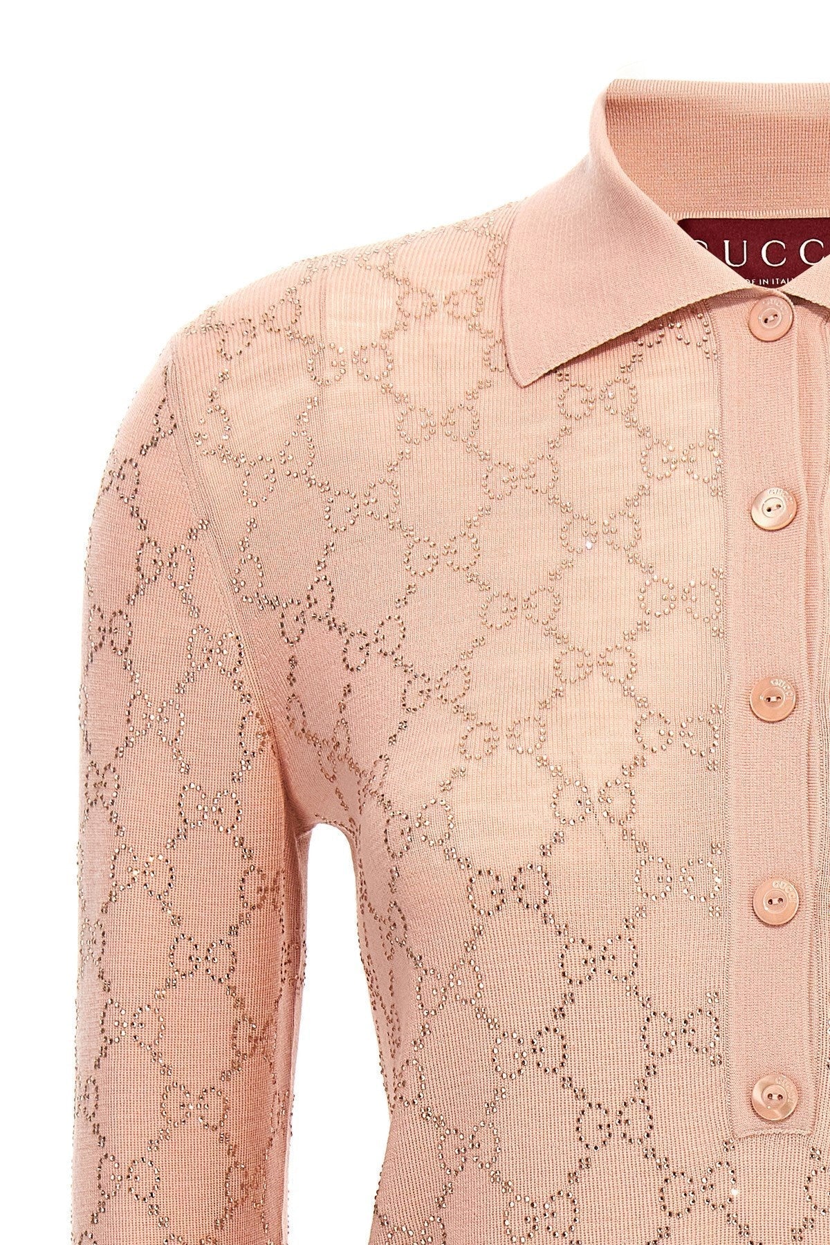 Gucci Women Rhinestone Logo Polo Shirt