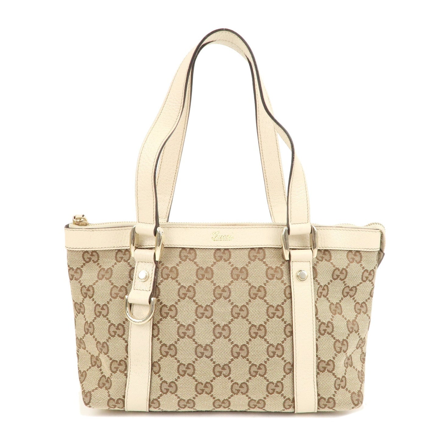 GUCCI Abbey GG Canvas Leather Hand Bag Beige Ivory 141471