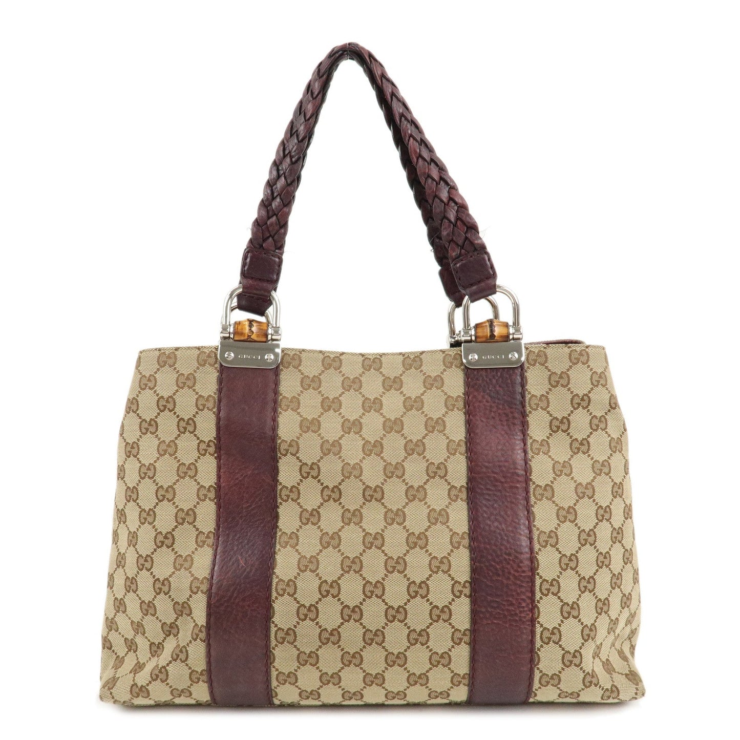 GUCCI Bamboo Bar GG Canvas Leather Tote Bag Beige Brown 232947