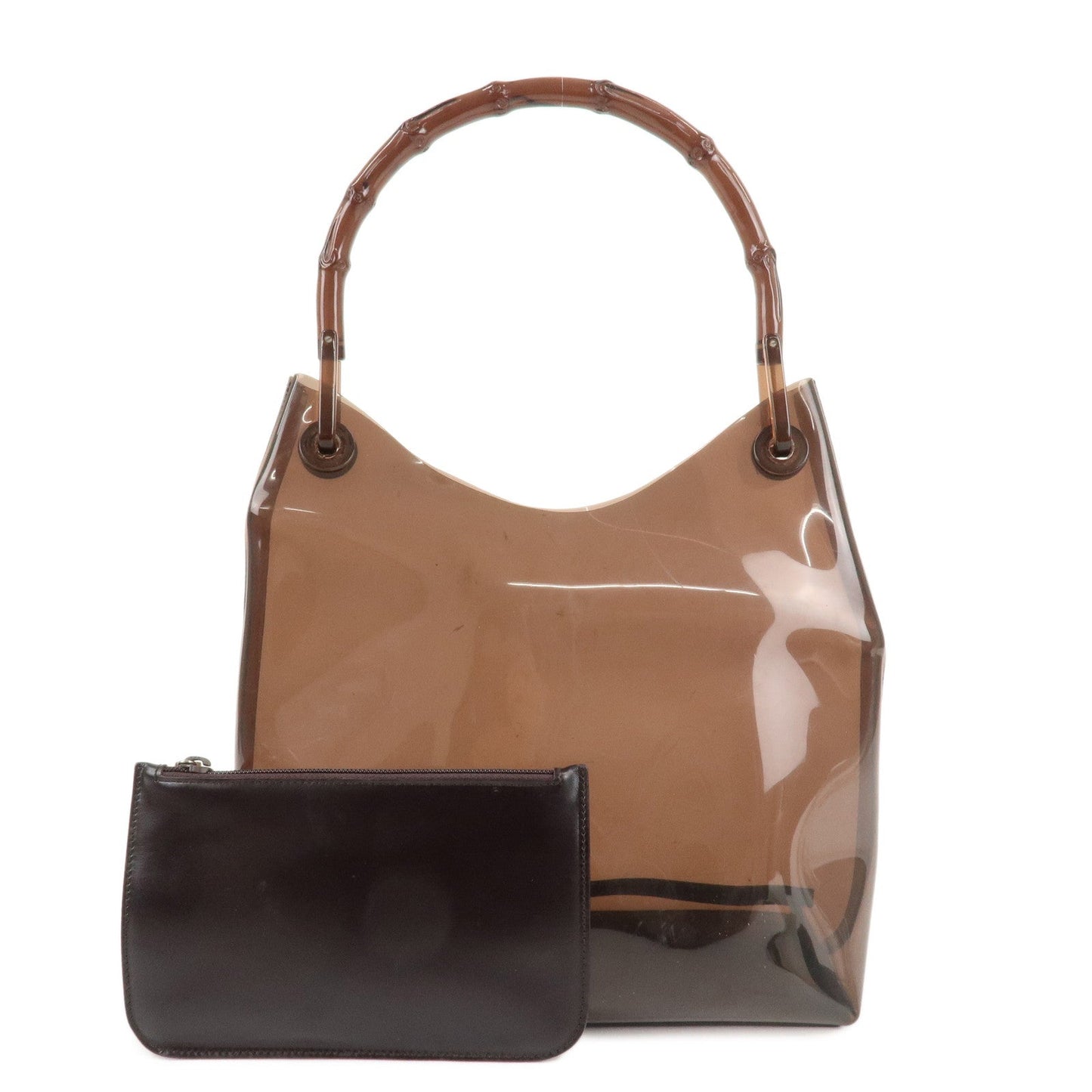 GUCCI Bamboo Vinyl Leather Shoulder Bag Clear Brown 001.2113.1880
