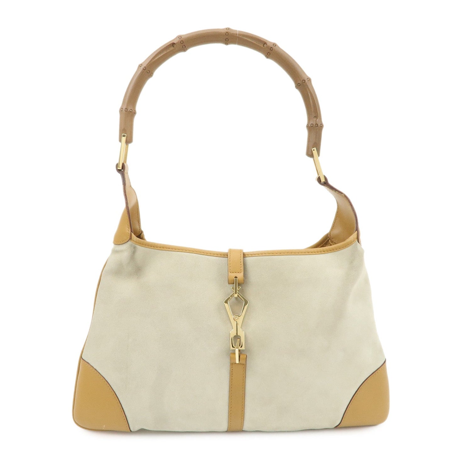 GUCCI Bamboo Suede Leather Shoulder Bag Gray Brown 001.4060