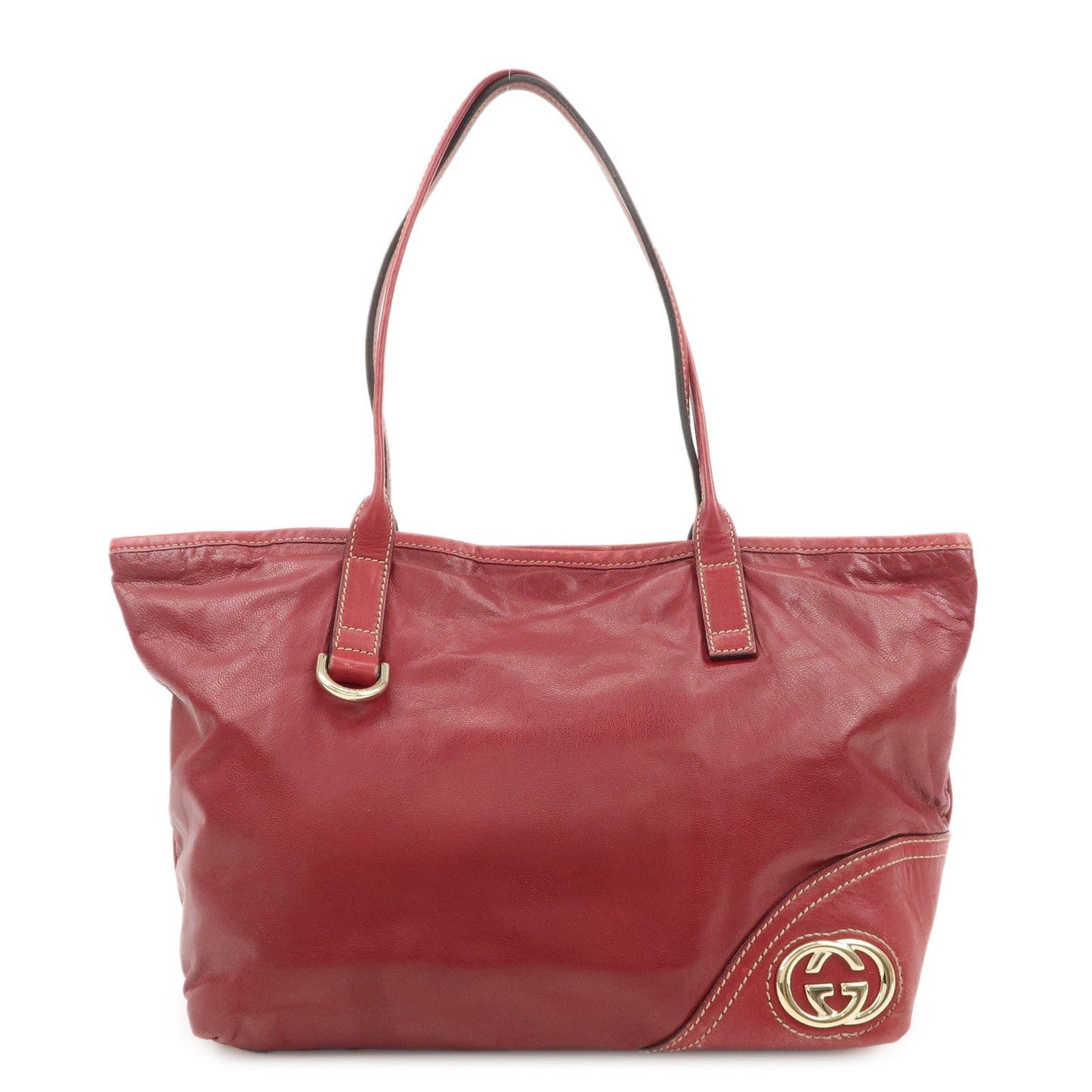 GUCCI Abbey New Brit Interlocking GG Leather Tote Bag Red 169946