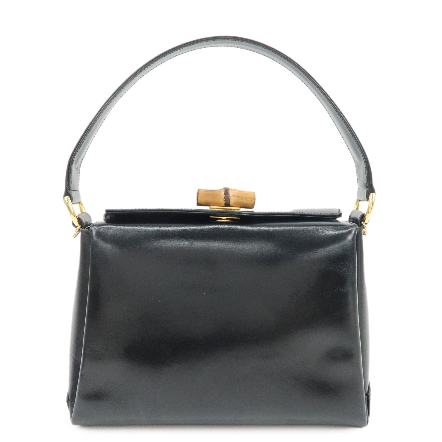 GUCCI Bamboo Leather Hand bag Shoulder Bag Black 000.1781.0175