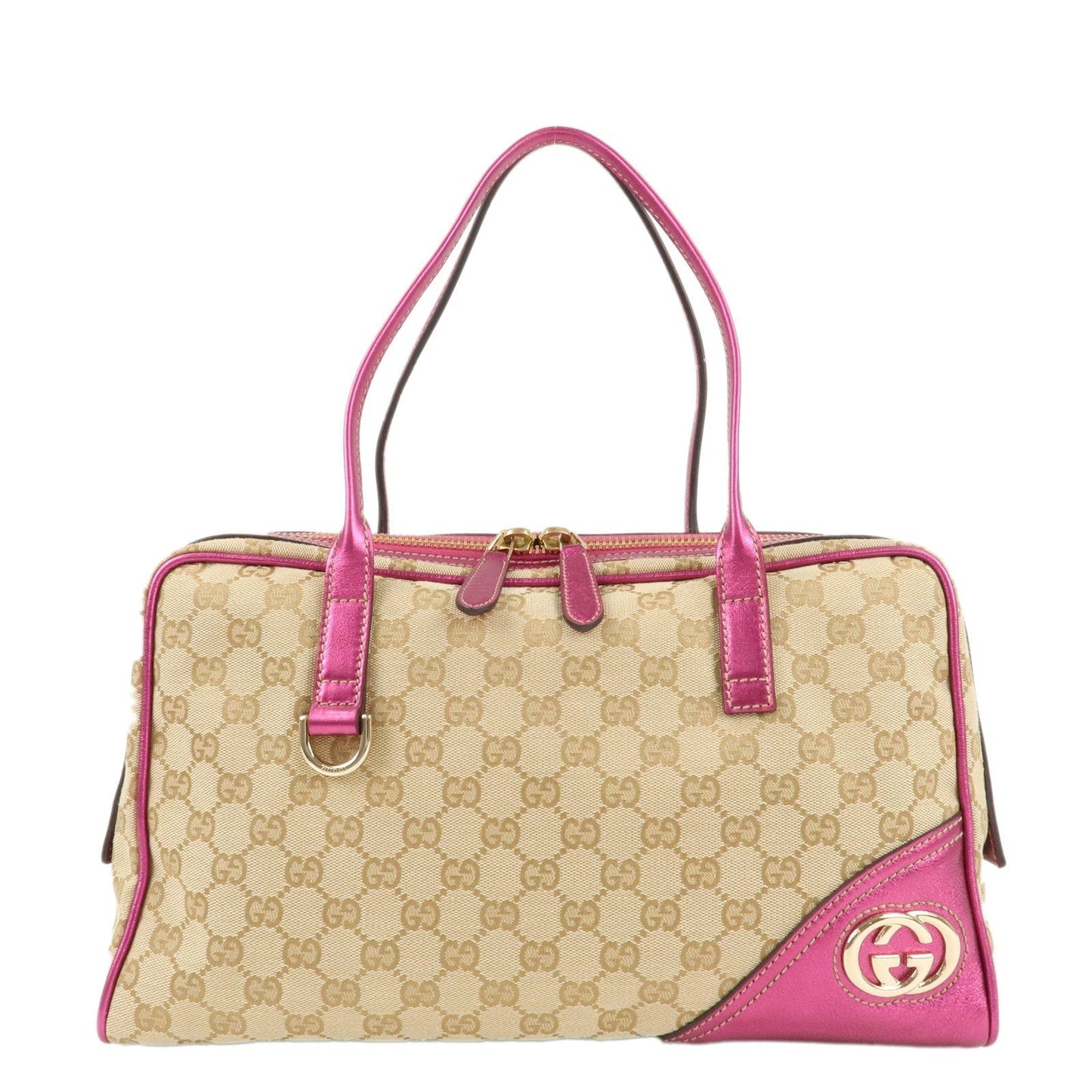 GUCCI  New Brit Abbey GG Canvas Leather Boston Bag 169971