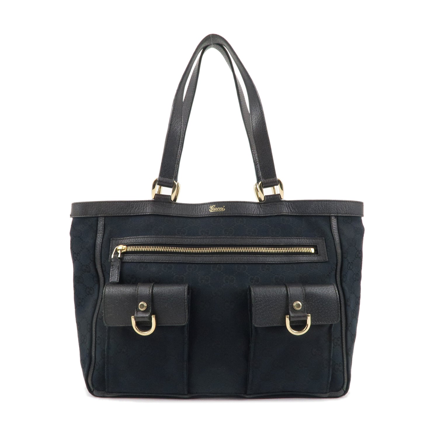 GUCCI Abbey GG Canvas Leather Tote Bag Hand Bag Black 146247