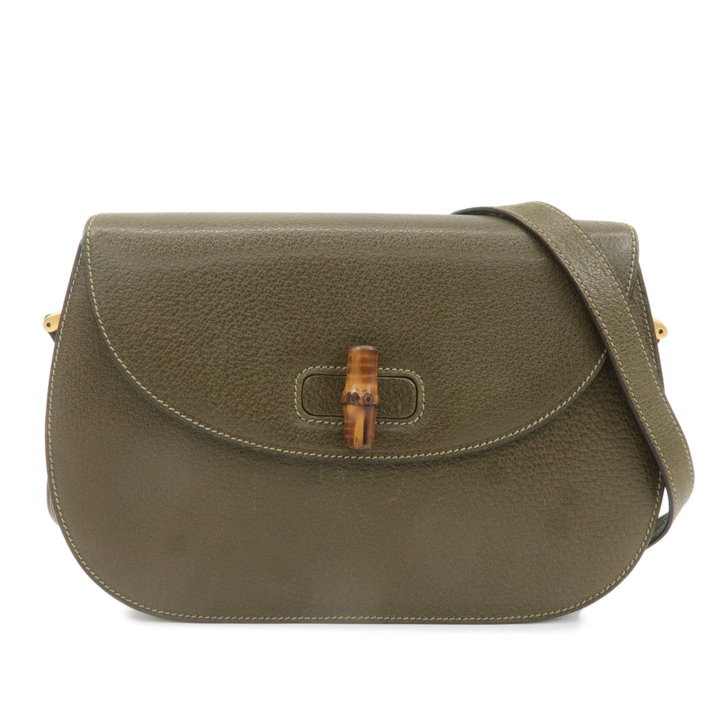 GUCCI Bamboo Leather Shoulder Bag Khaki Gredn 001.113.1529