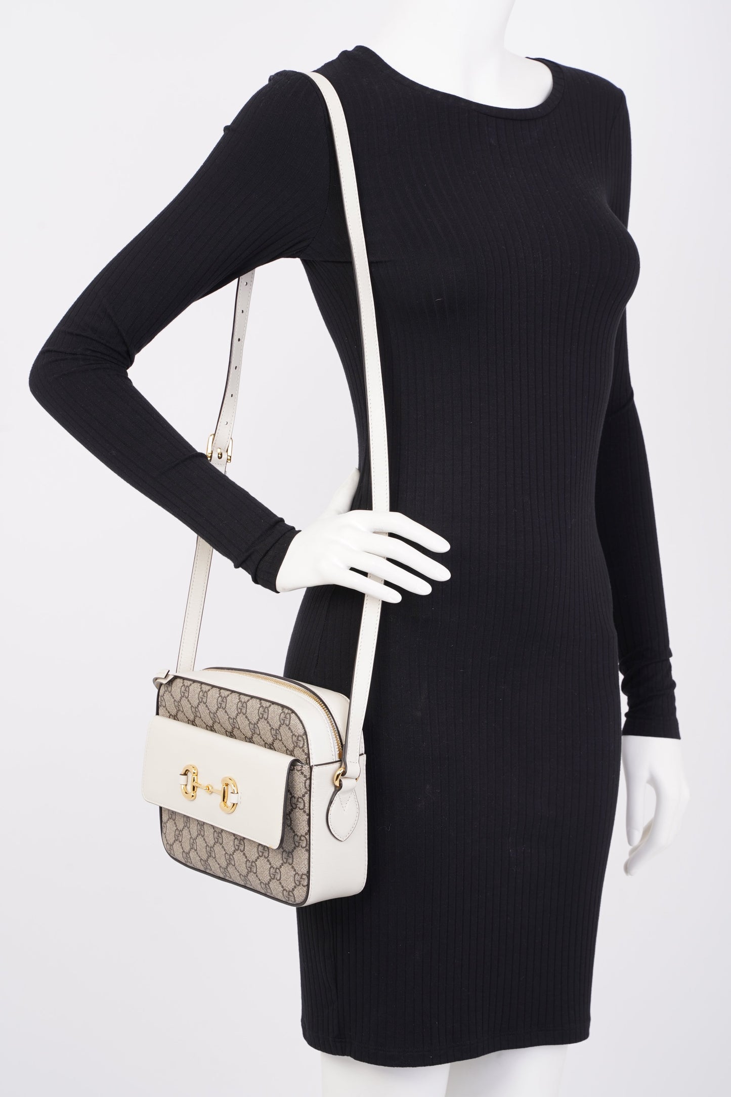 Gucci Horsebit 1955 Small Shoulder Bag Supreme / White Coated Canvas
