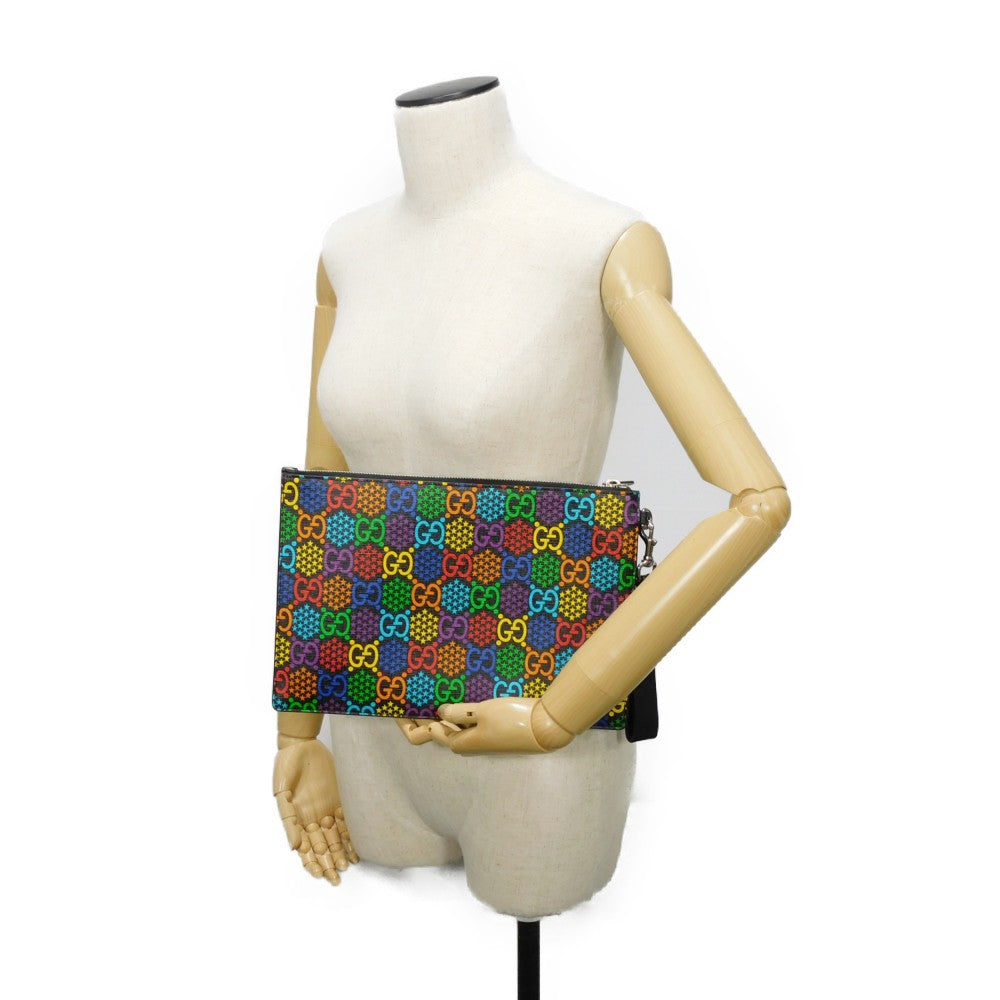 GUCCI Clutch bag 601087 H20BN 1058 GG psychedelic canvas x calf leather (embossed) multicolor Star Double G Black Handle Strap Business Bag GG Psychedelic Pouch mens Used