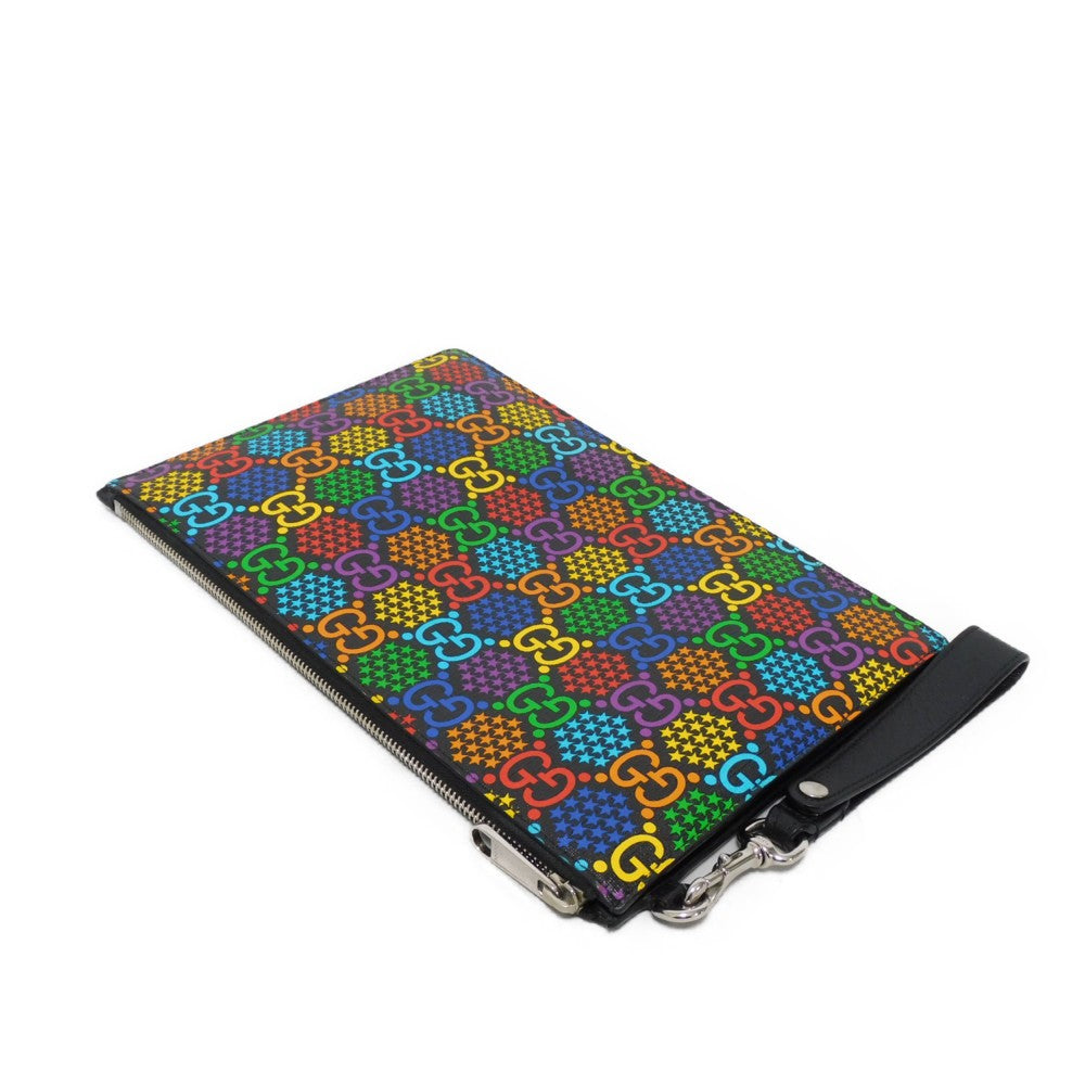 GUCCI Clutch bag 601087 H20BN 1058 GG psychedelic canvas x calf leather (embossed) multicolor Star Double G Black Handle Strap Business Bag GG Psychedelic Pouch mens Used