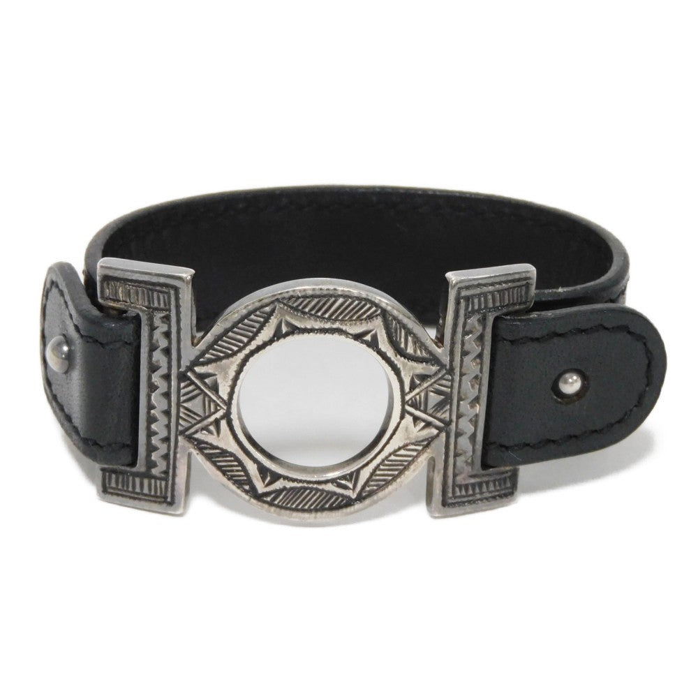 HERMES bracelet 925 black S African Saharan Ethnic Hand Carved Box Calf native Turreg unisex(Unisex) Used