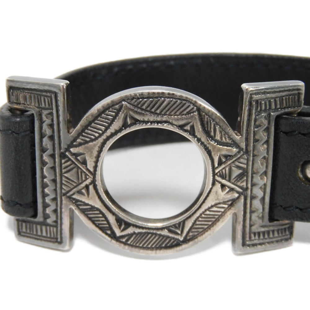 HERMES bracelet 925 black S African Saharan Ethnic Hand Carved Box Calf native Turreg unisex(Unisex) Used