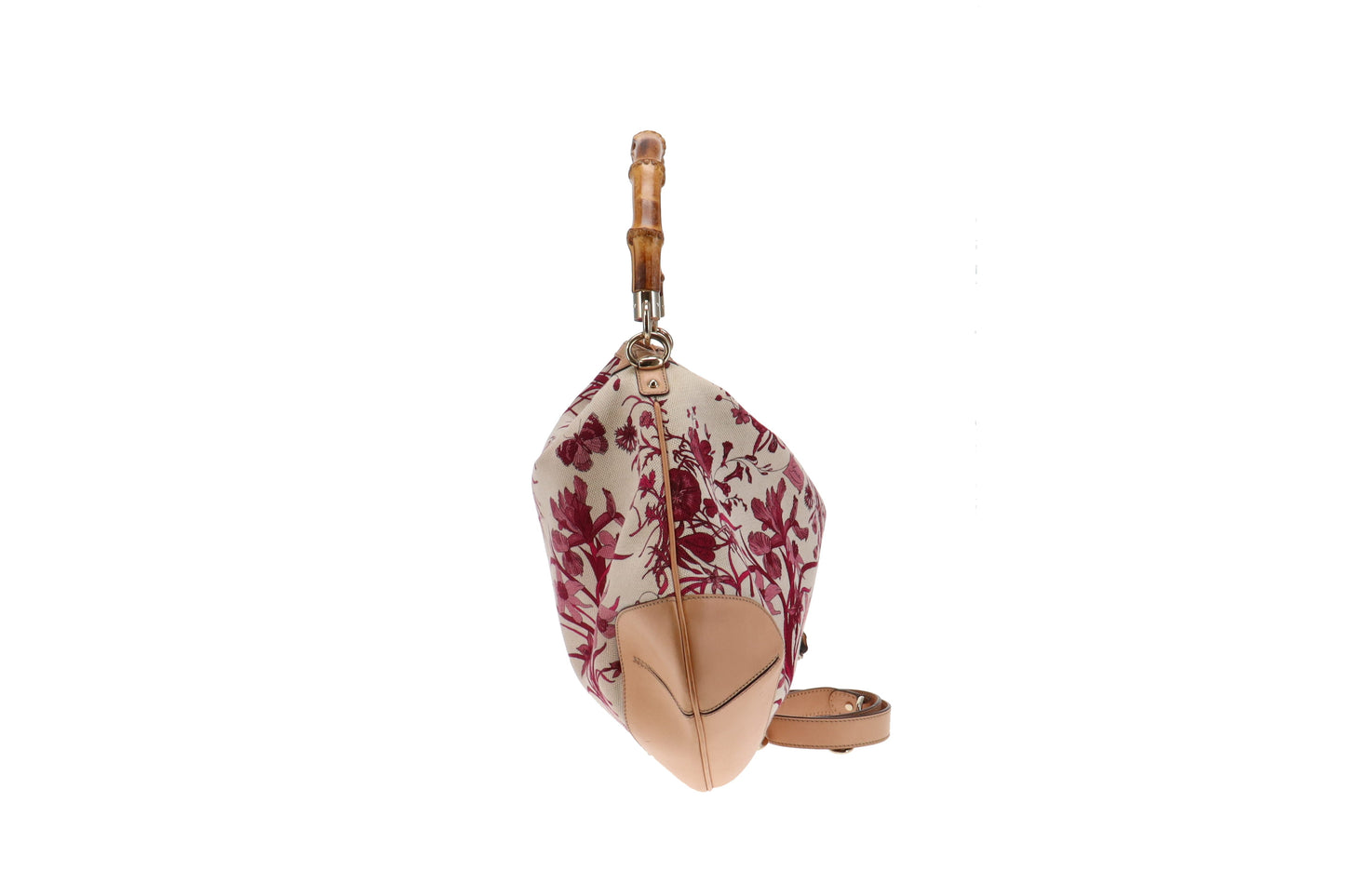 Gucci Floral Canvas Bamboo Two Way Hobo Bag