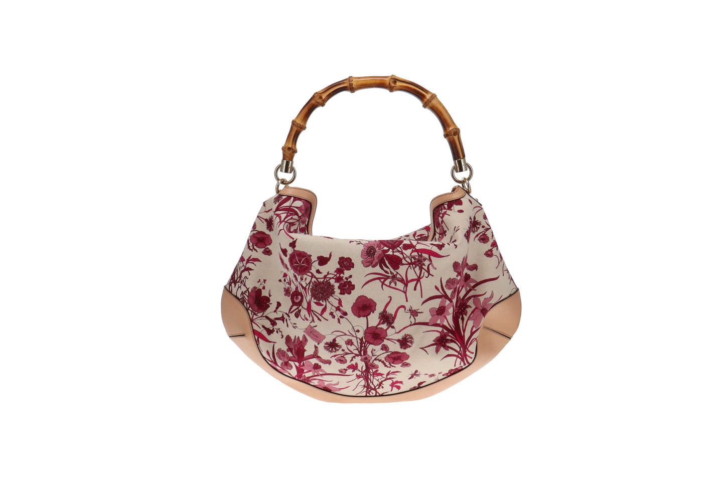 Gucci Floral Canvas Bamboo Two Way Hobo Bag