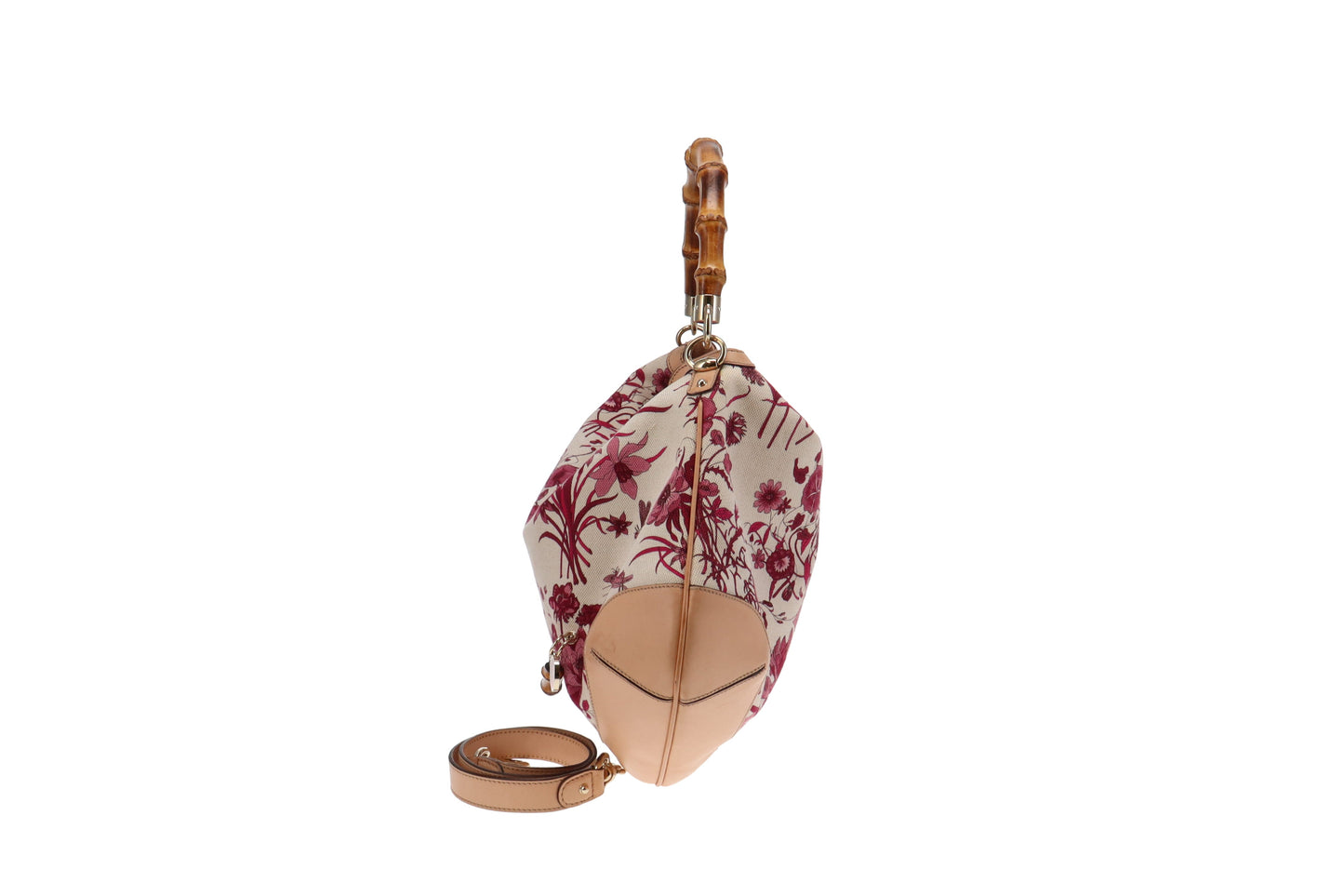 Gucci Floral Canvas Bamboo Two Way Hobo Bag