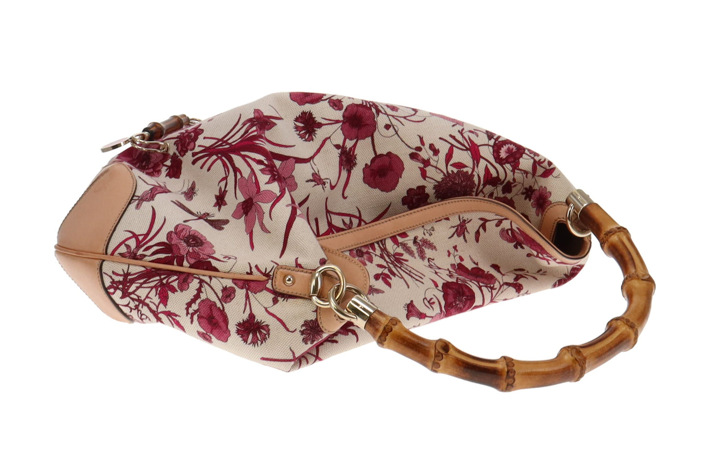 Gucci Floral Canvas Bamboo Two Way Hobo Bag