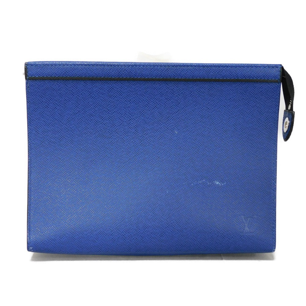 LOUIS VUITTON Clutch bag M30575  Taiga leather (stamped) cobalt LV logo embossed blue business bag Taiga Pochette Voyage MM mens Used
